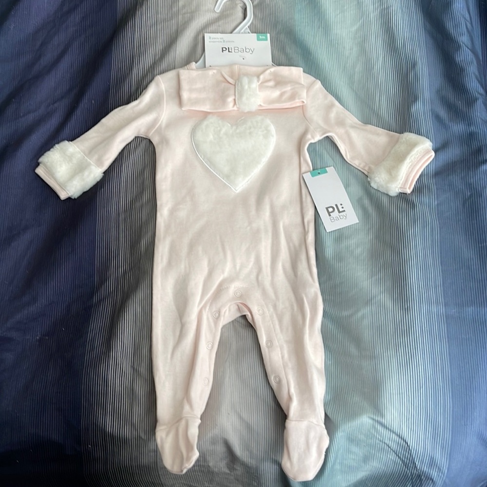 Pink footie bodysuit and matching headband